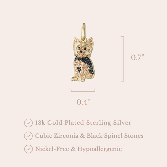 Sterling Gold Yorkshire breed charm plated option cube zirconia Necklace Jewelry - Picture 5 of 5
